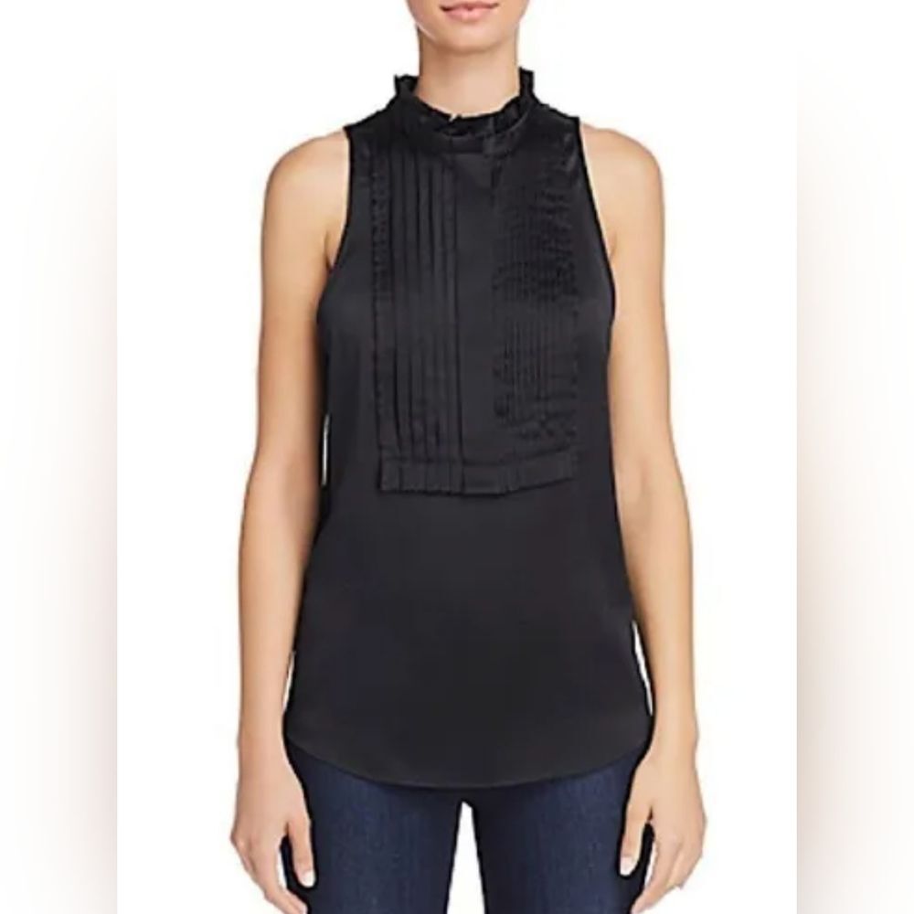 NWT Joie Pintuck High Neck Black Blouse Top Size XS
